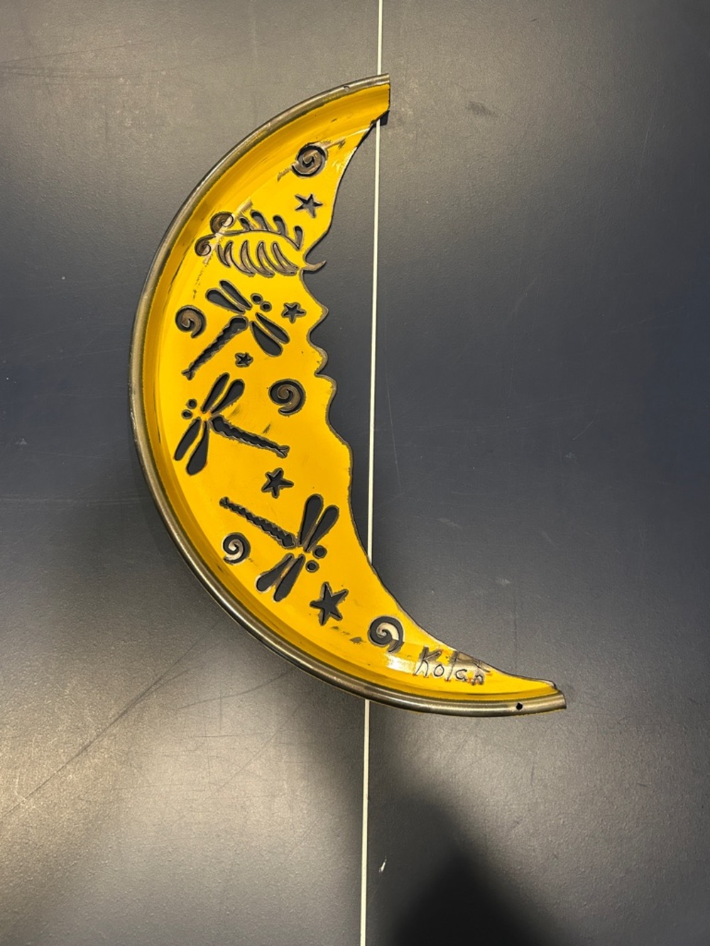 Yellow Crescent Moon Metal Wall Art by artist Kotah Moon